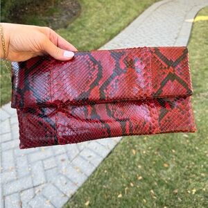 NEW! Chic Red Snakeskin Clutch